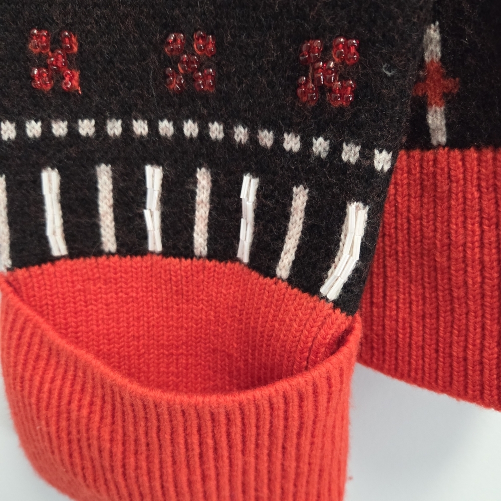 Kate Spade New York Zebra Fair Isle Wool Sweater Red/Black Beaded Size Large - Picture 5 of 9